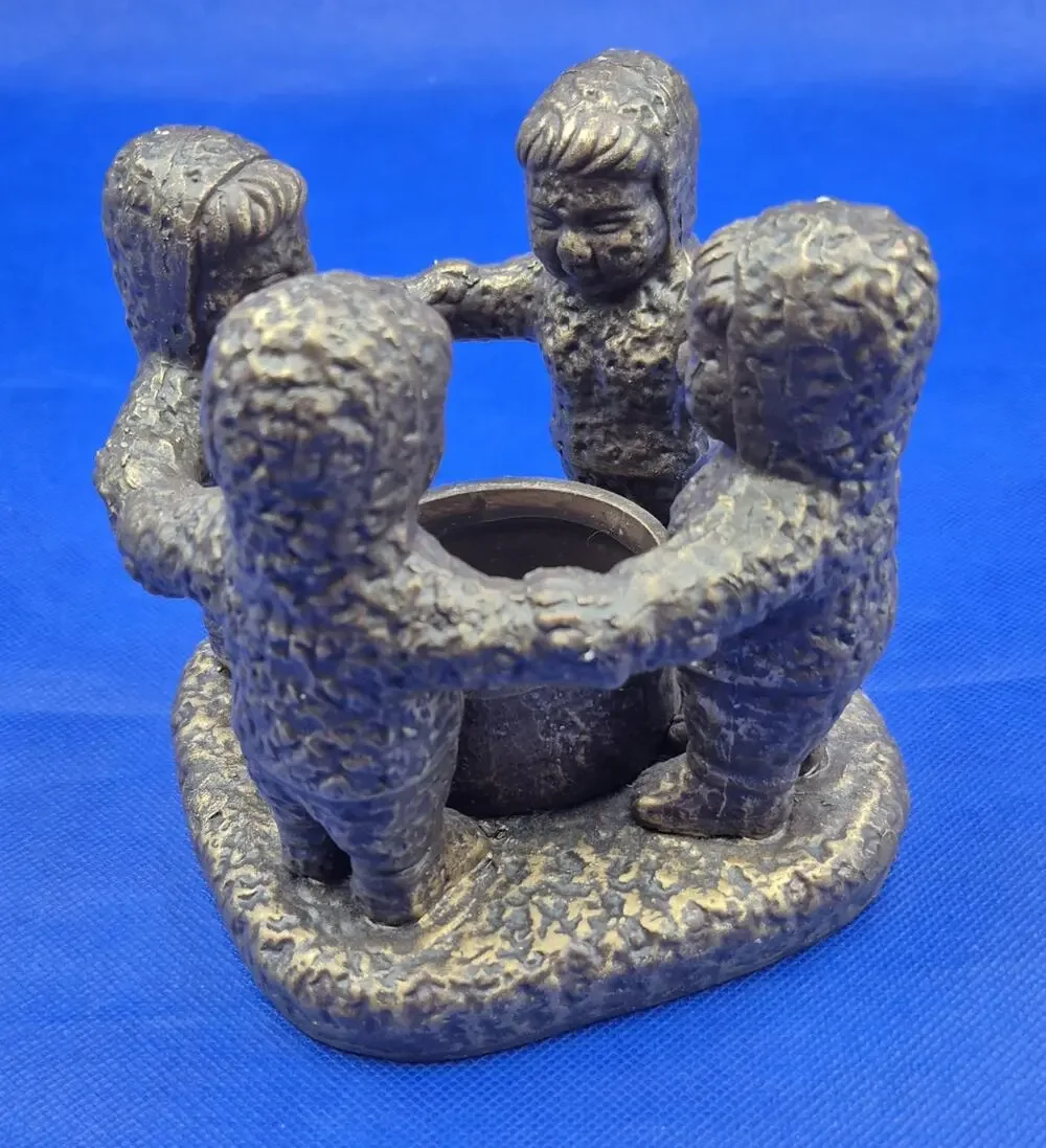 Vintage Brutalist Eskimo Circle of Friends Ceramic Pillar Candle Holder 5x5